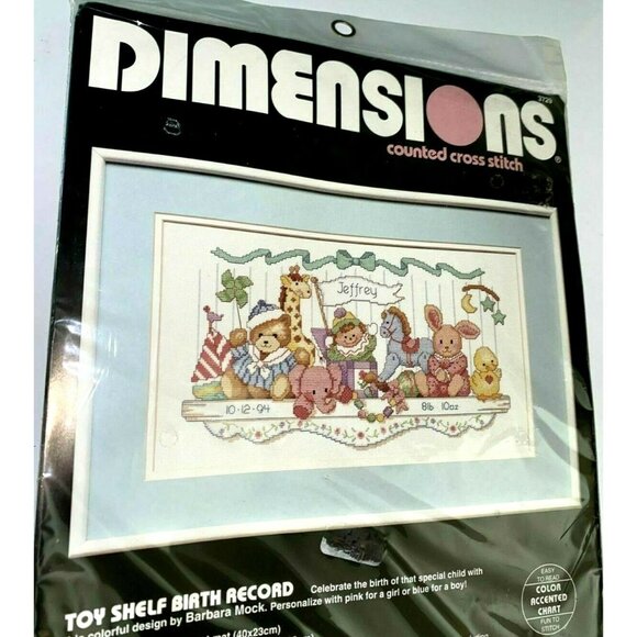 Cross Stitch Kit Dimensions Toy Shelf Birth Record 3729 Counted 16x9 Vintage USA - Picture 4 of 7